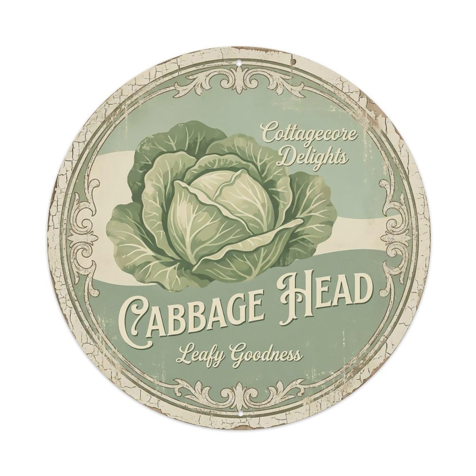 Cxhjca 8X8inch(20X20cm) Vintage Cottagecore Garden Cabbage Head Leafy Metal Tin Sign