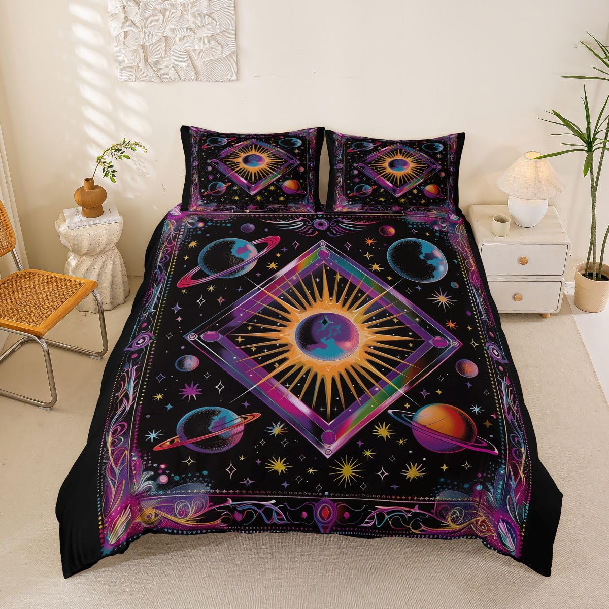 Ensembles de housses de couette bohème réversible cosmique lit double 200x200