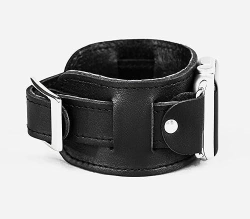 Miniatura 8 de wide Leather stitched cuff band compatible with Apple watch 38mm 40mm 41mm 42mm 44mm 45mm 49mm, Handmade UA code 1240st (other colors & sizes)