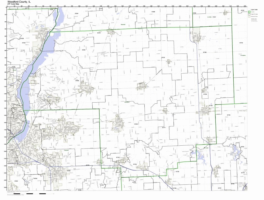 Woodford County, Illinois IL ZIP Code Map Not Laminated