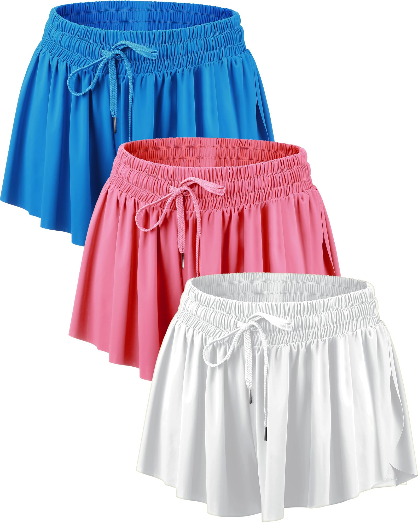 Didaey 3 Pcs Flowy Running Shorts for Women 2 in 1 Butterfly Shorts with Pockets Spandex Liner Athletic Workout