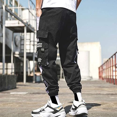 Miniatura 5 de XYXIONGMAO Pantalones deportivos casuales para hombre, pantalones deportivos holgados y casuales de hip hop, pantalones cargo negros para hombre