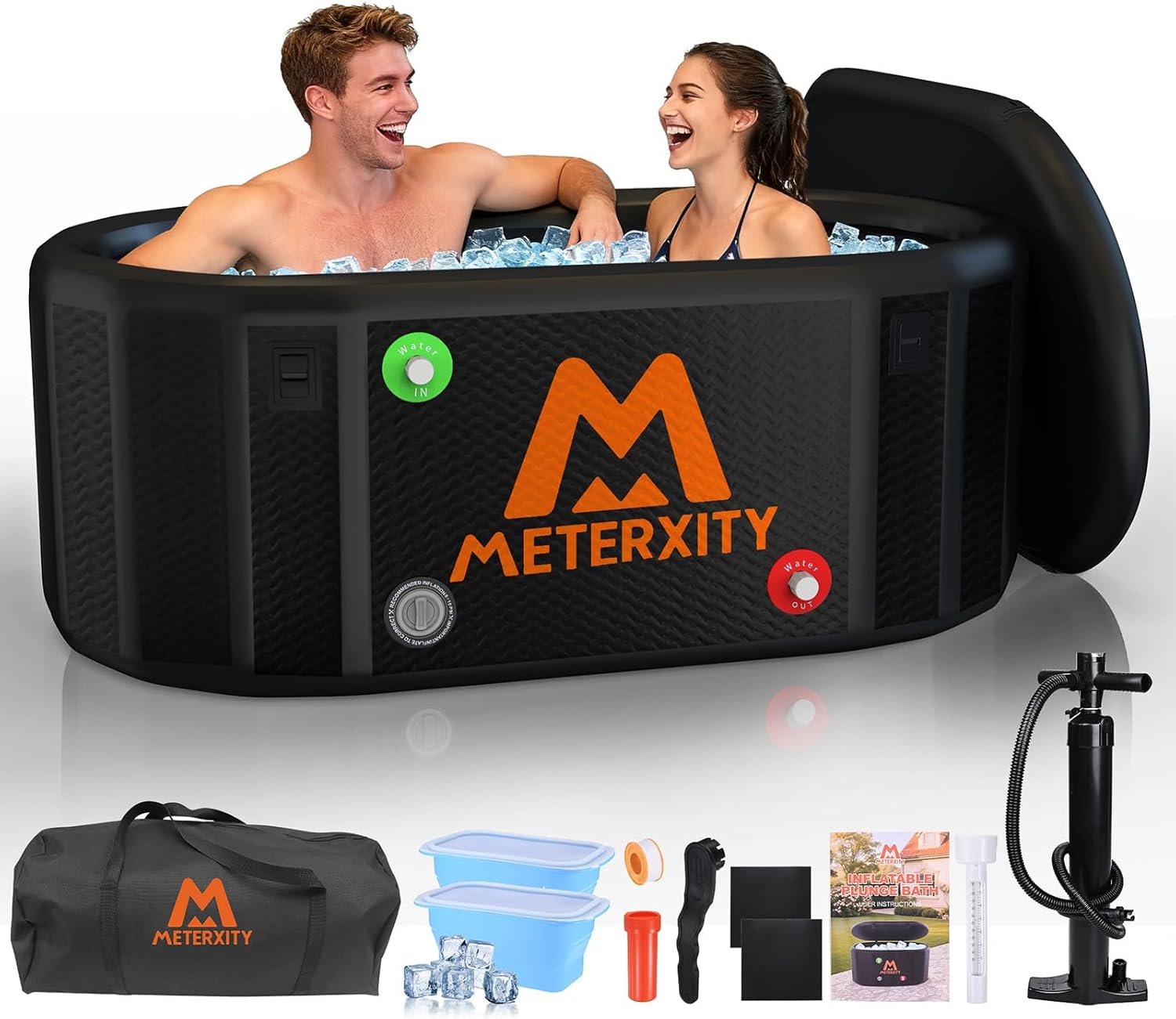 XXL Cold Plunge Tub for Athletes, Portable Inflatable Ice Bath Tub, Oval Cold Tub Water Chiller Compatibility, with Lid, Thermometer, Dual-Action Pump for Recovery/Outdoor/Indoor