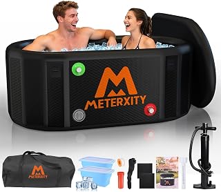 M METERXITY XXL Cold Plunge Tub for Athletes, Portable Inflatable Ice Bath Tub, Oval Cold Tub Water Chiller Compatibility, with Lid, Thermometer, Dual-Action Pump for Recovery/Outdoor/Indoor