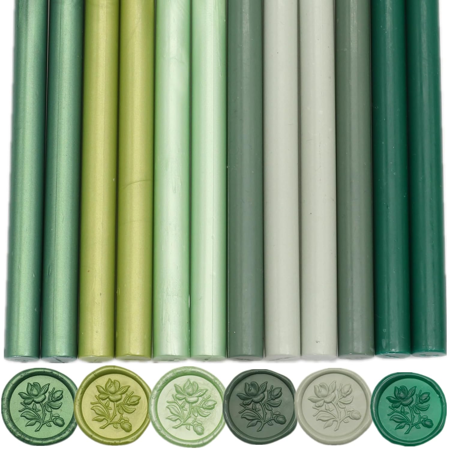 Sage Green Sealing Wax Sticks - 12 Pcs for Wax Seal Stamp, 6 Colors Green Series Set for 0.43'' Glue Gun