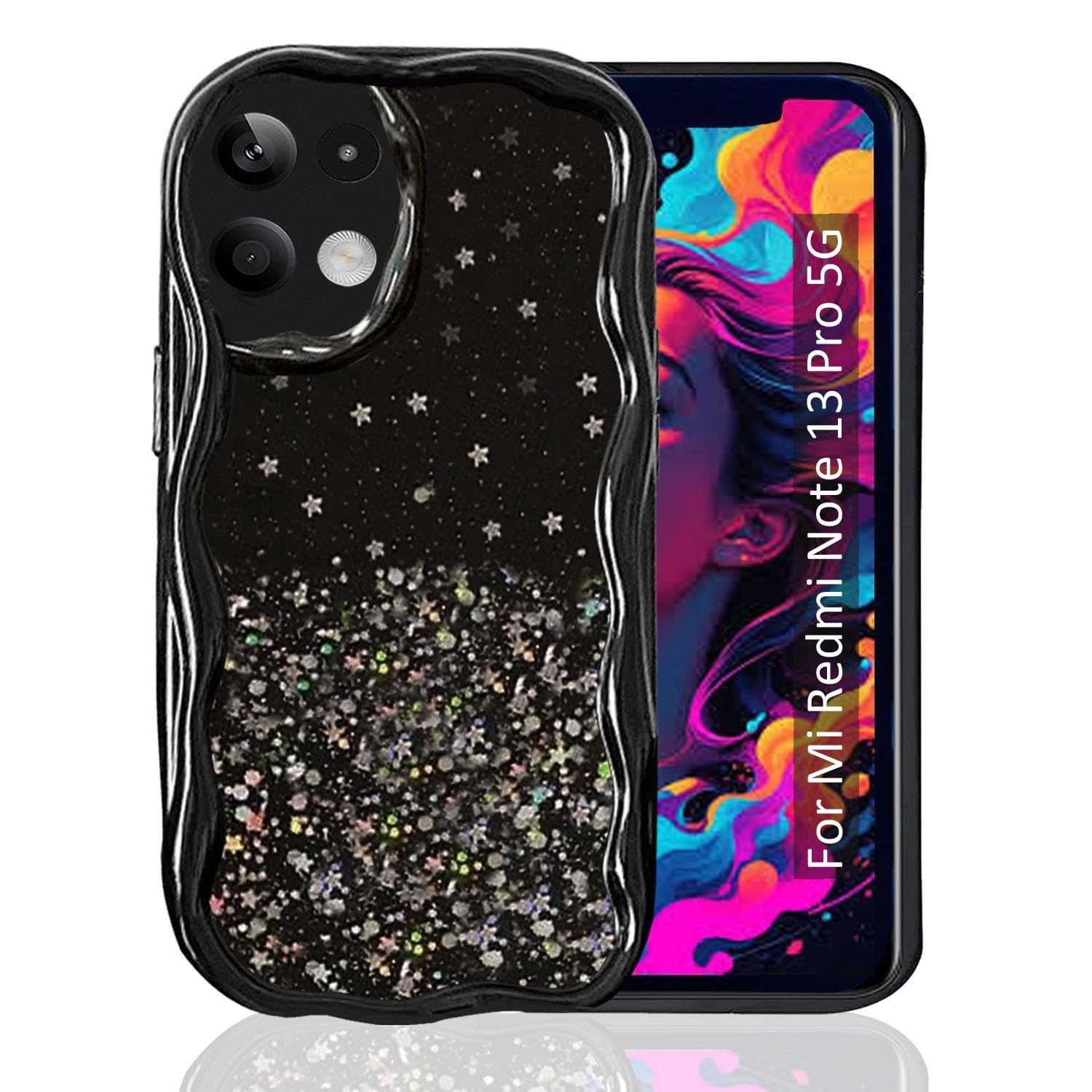 KC Back Cover for Mi Redmi Note 13 Pro 5G - Non Moving Dry Fixed Glitter Curly Wave Shape Shockproof Bumper Soft Silicone Case with Camera Protection (Black) KC Back Cover for Mi Redmi Note 13 Pro 5G - Non Moving Dry Fixed Glitter Curly Wave Shape Shockproof Bumper Soft Silicone Case with Camera Protection (Black)