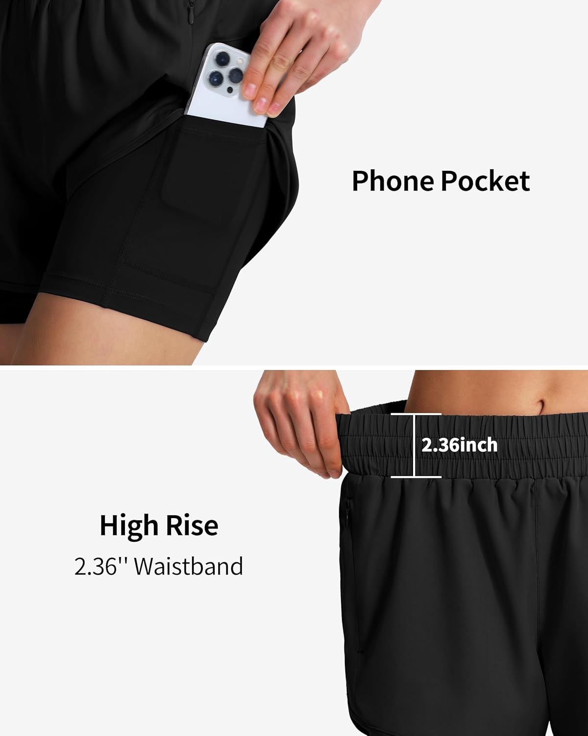 Ksmien Women's 2 in 1 Running Shorts Quick Dry Athletic Gym Workout Shorts with Liner Phone Pockets - Image 6