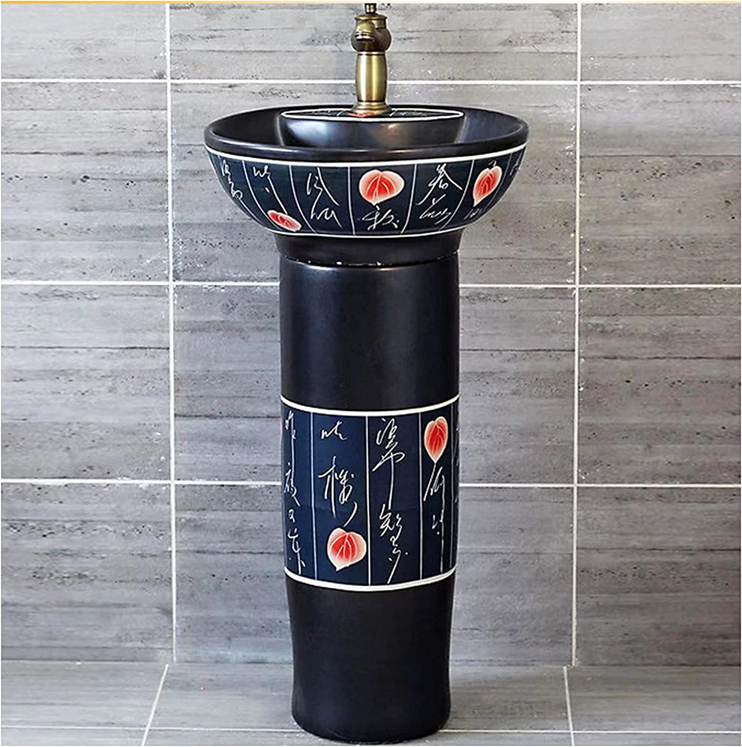 OLSKFUH Freestanding Pedestal Sink Floor Standing Art Sink Freestanding Pedestal Bathroom Sink, With Pedestal Hard And Easy To Clean Floor Standing Basin Unit For Indoor And Outd,H