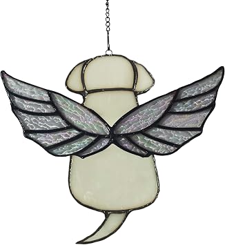 Stained Glass Rainbow Wing Angel Dog Memorial Gift for Loss of Dog BereavementWhite