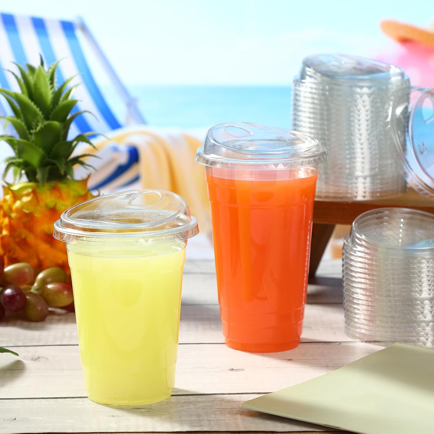 100 Count 98mm/3.86inch Strawless Sipper Lids, Clear PET Sip Lids for Plastic Cup Disposable Cover for Cold Brew, coffee, beer, cocktail, wine or Beverage Cups (Style 1)