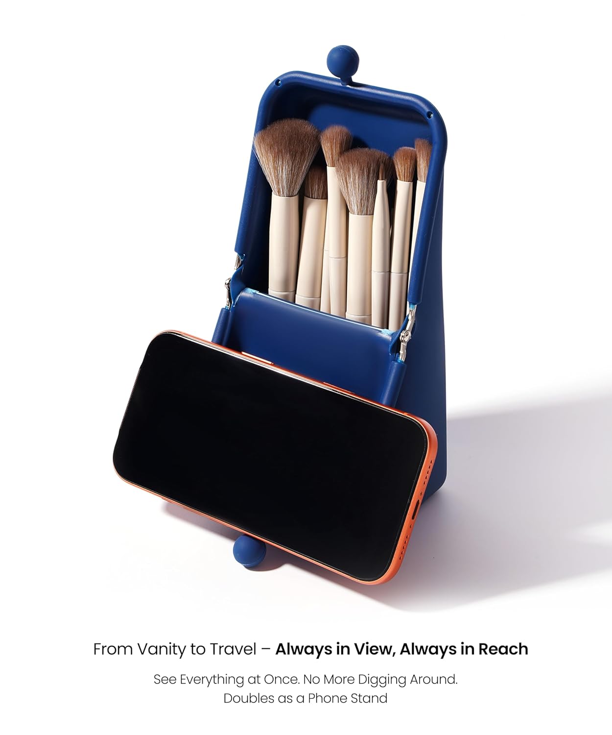 APT 1101 Makeup Brush Holder Travel Cosmetic Bag with Suction Base, Portable Cosmetic Organizer for Travel & Home, Organizer for Brushes, Beauty Tools & Accessories (Navy) image 5