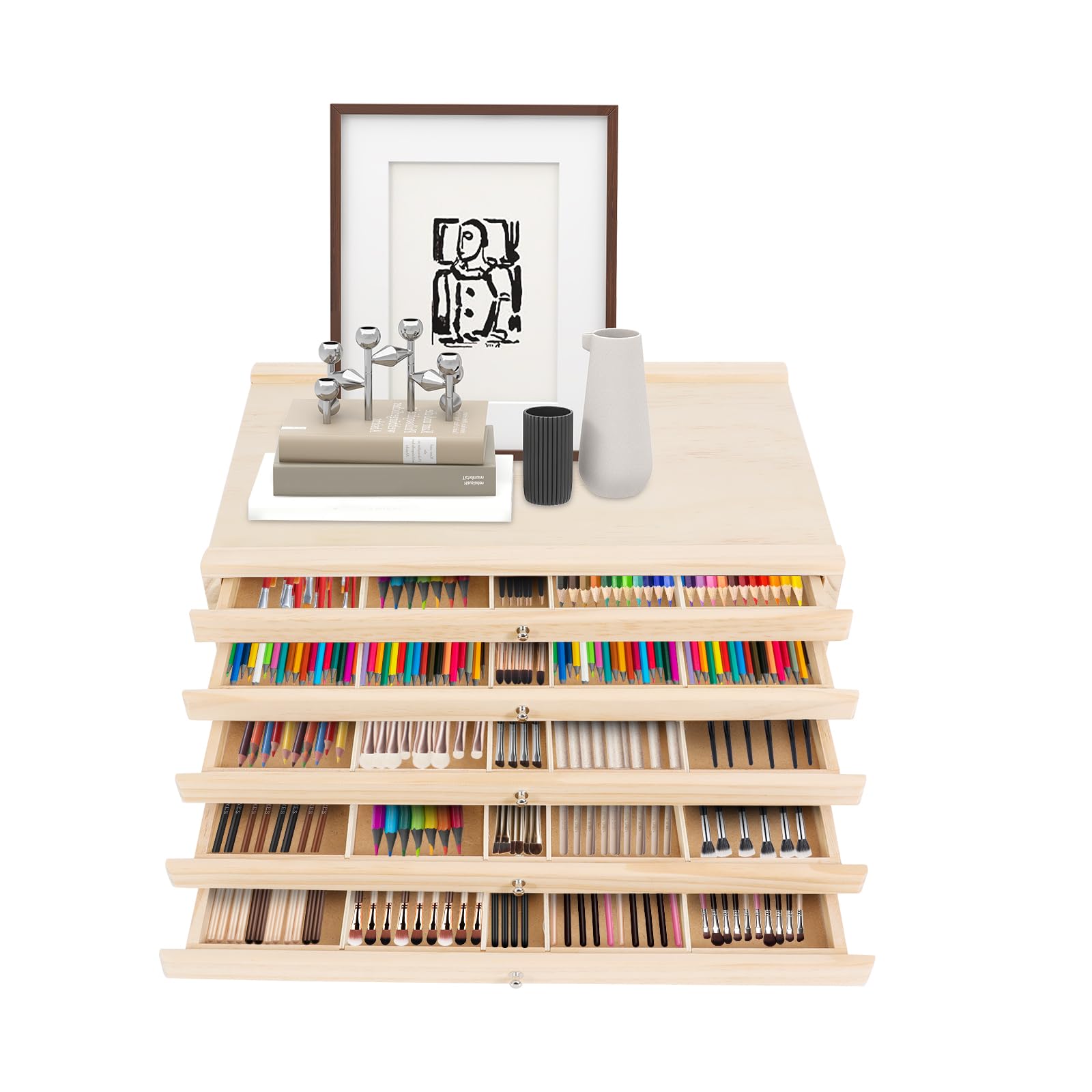 Cassettiera con 5 cassetti, organizer per ufficio, con rotelle, per documenti, forniture artistiche, 40 x 25,5 x 12,3 cm