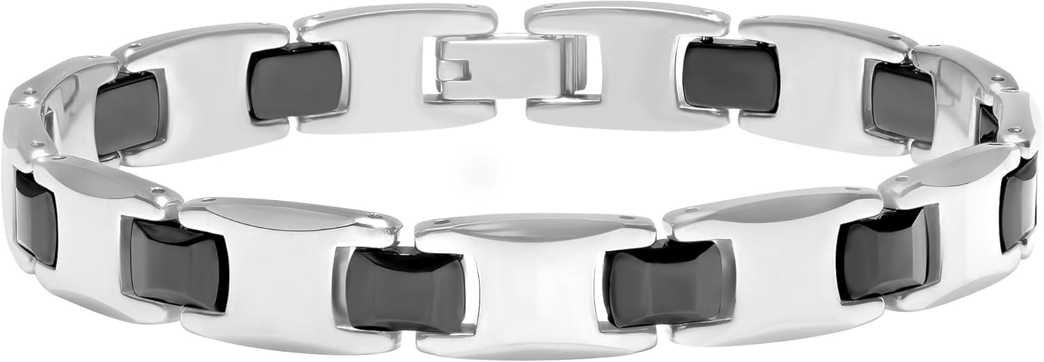 Men's 8.5-Inch Two- tone Black Tungsten H-Link Bracelet - Bold & Sophisticated