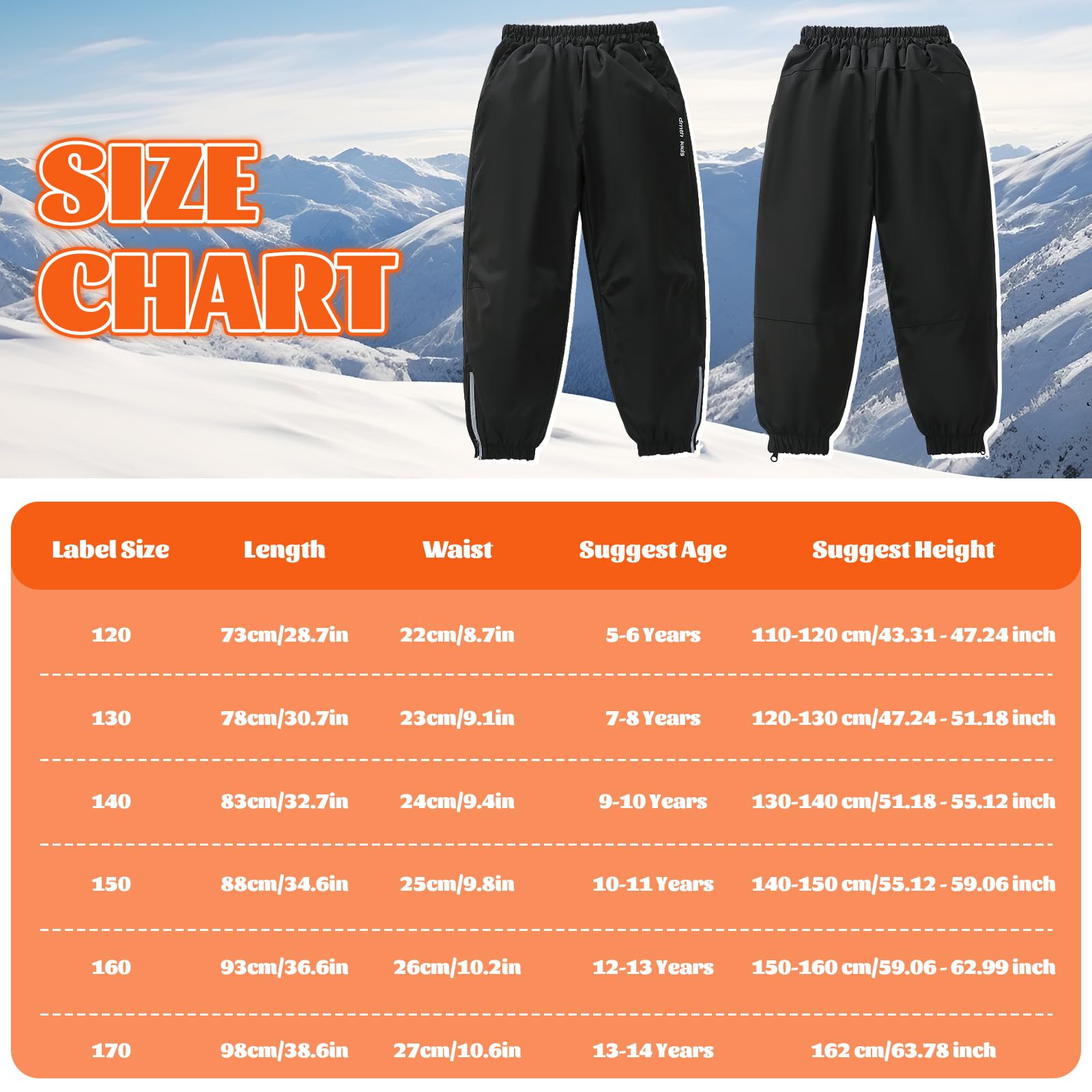 Pantalon Softshell Imperméable Enfant Chaud Doublé Polaire Hiver Coupe-Vent Ski Neige Pluie 5-14 Ans