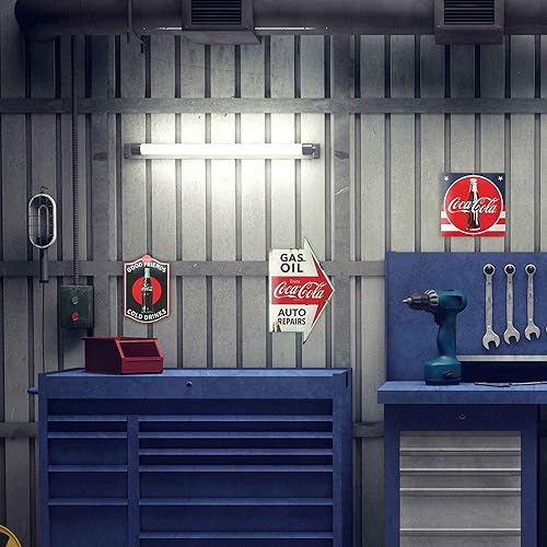 Miniatura 5 de Coca-Cola Auto Shop - Letrero de metal con gas, aceite, reparación de automóviles, decoración de pared de metal envejecido para garaje, tienda de