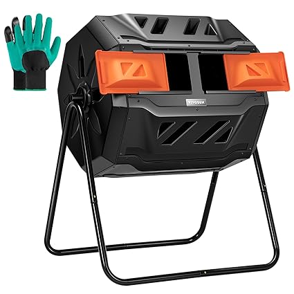 VIVOSUN Outdoor Tumbling Composter Dual Rotating Batch Compost Bin, Orange Door