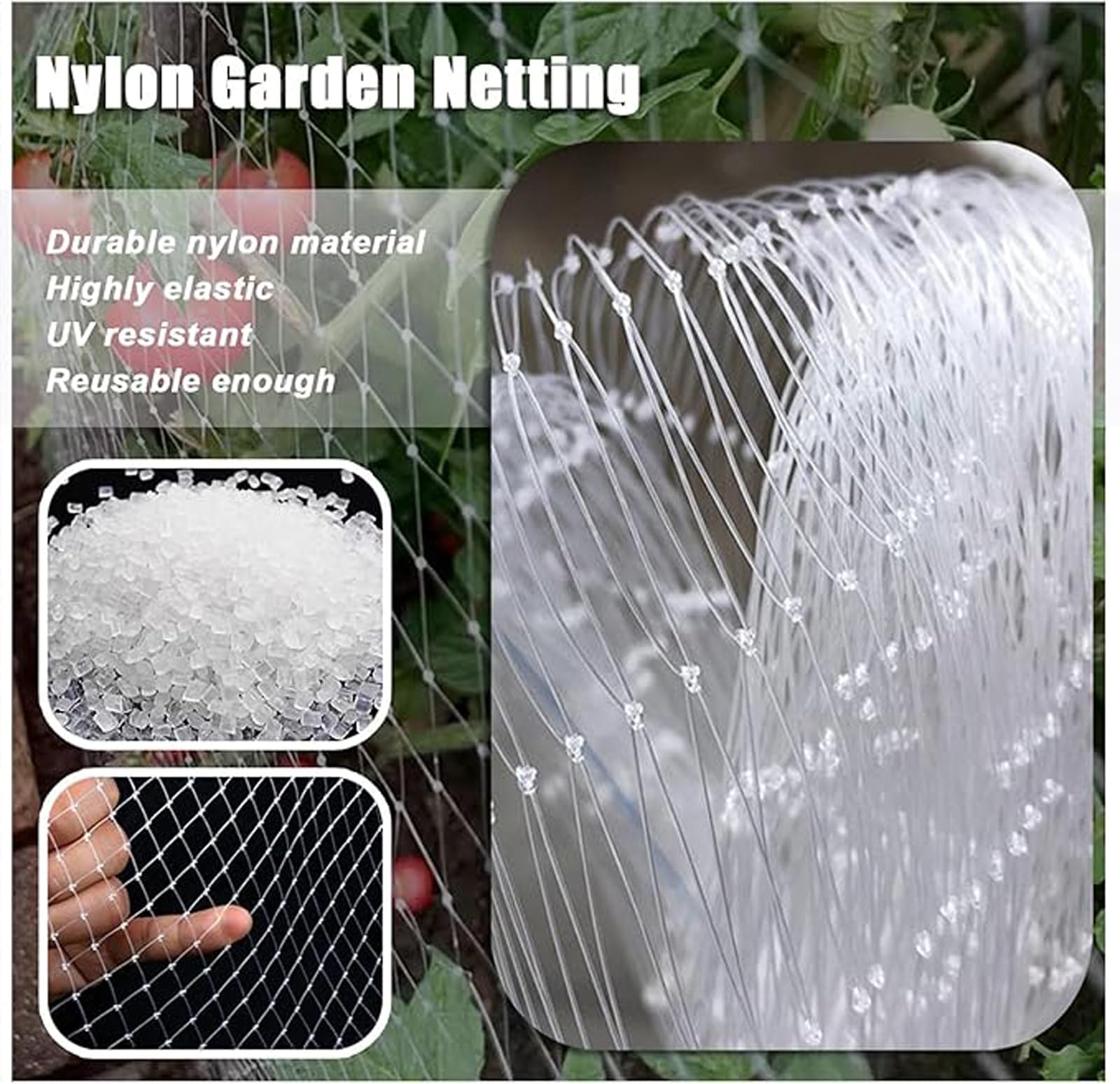 Ge, kit di rete anti uccelli, 3 x 20 m / 10x66ft, resistente rete in nylon C per balcone e giardino, tagliabile, per alberi da frutto e recinzioni per animali domestici, rete a traliccio per