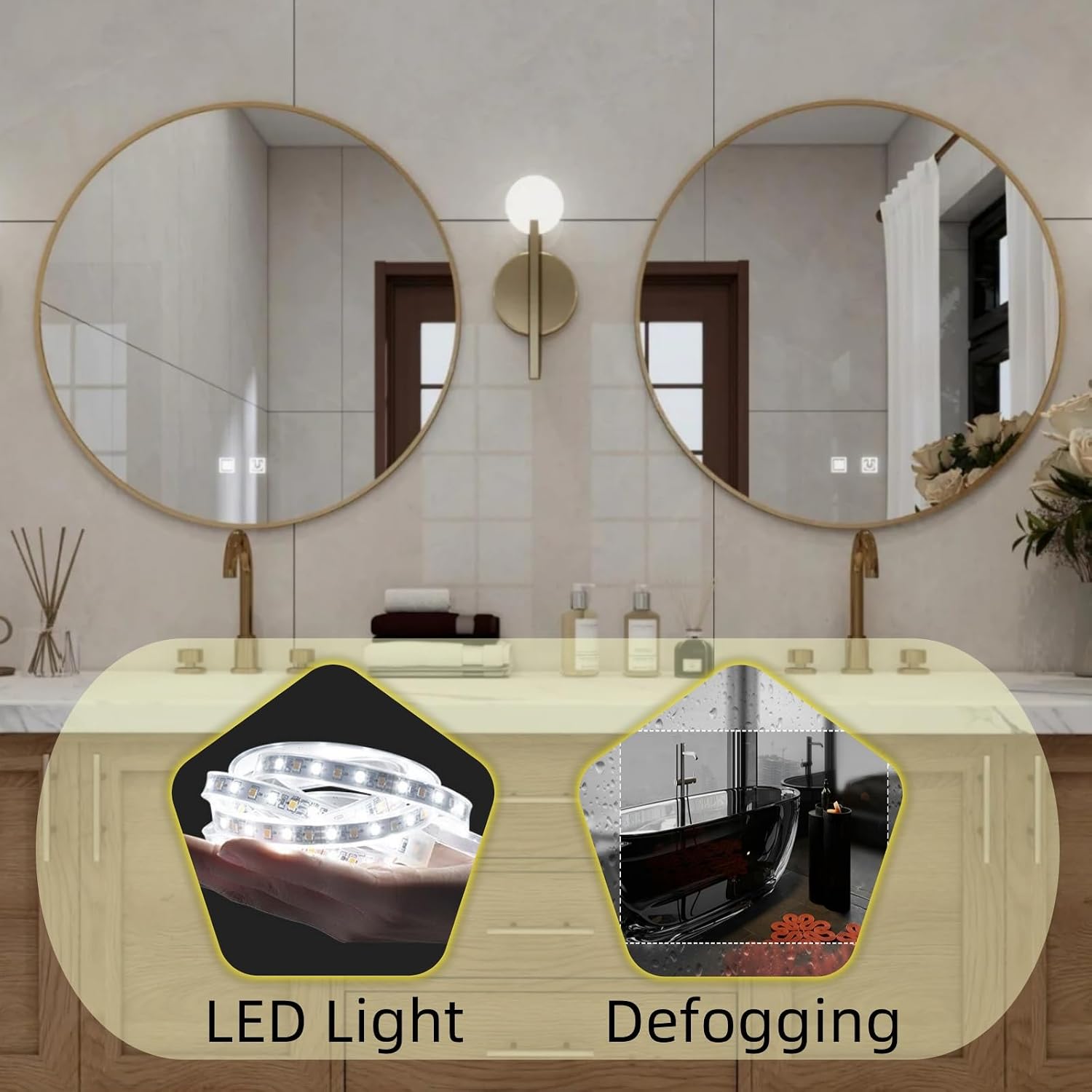 Double Sink Bathroom Vanity - Wood Freestanding Bathroom Vanities Including 2 Drawers, 2 Double-Door Cabinets | 2 Smart Mirrors can Rapid Defogging & Soft Light (Dark Brown, 72'')