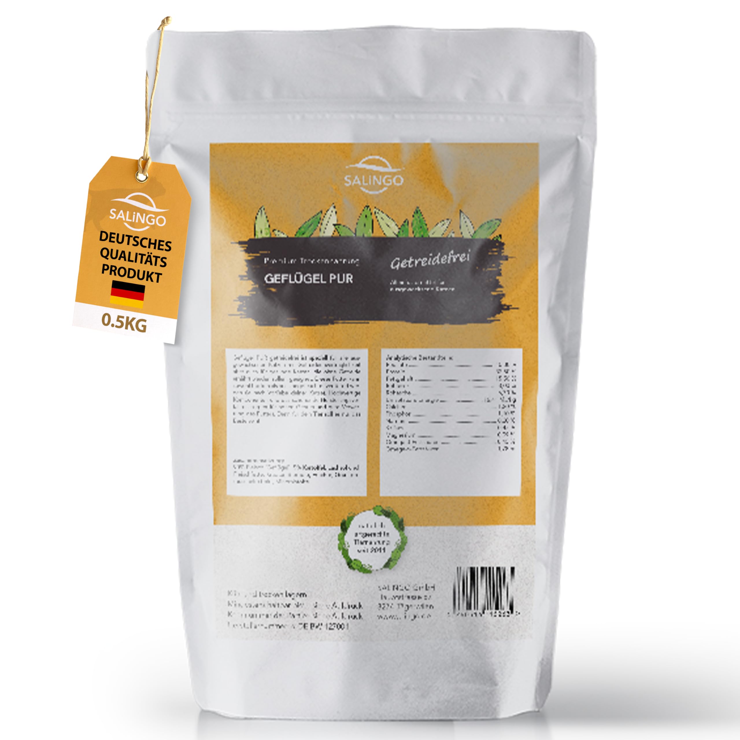 SALiNGO Premium Katzenfutter getreidefrei Geflügel Pur I hochwertiges Protein und Taurin | Hoher Fleischanteil I Katzenfutter trocken ohne Zucker (0,5kg)