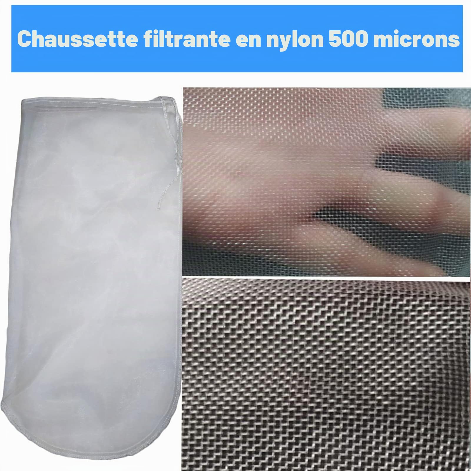 1 lot de chaussettes filtrantes en nylon monofilament avec cordon de serrage 500 microns, ouverture de 25,4 cm x 81,3 cm de long, grands sacs filtrants en nylon liquide (500 microns 25,4 x 81,3 cm)