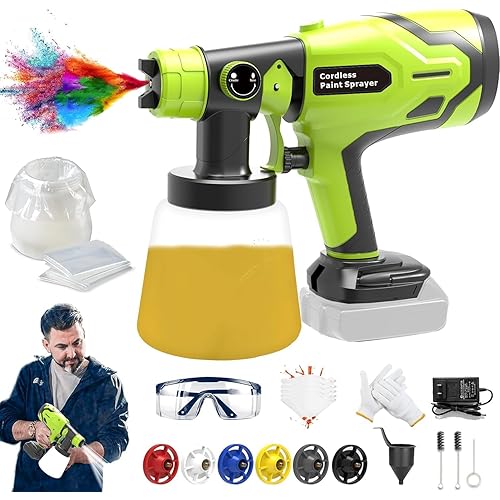 Cordless Paint Sprayer Gun for Makita 18v Battery, 600W Spray Paint Gun, Paint Sprayer for house painting, Electric Paint Sprayer with 5 Copper Nozzle & 1000ml Container & 50 Paint Bags (NO Battery)
