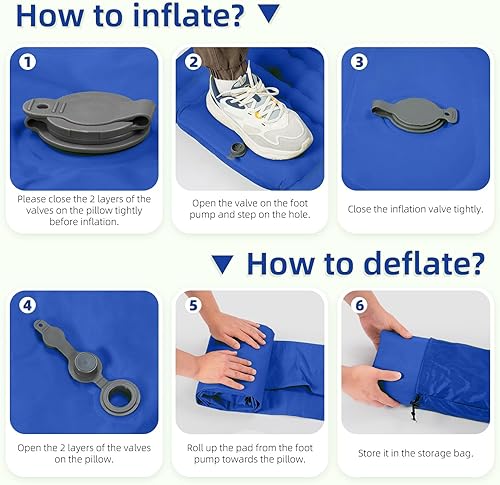 Miniatura 7 de Colchoneta de dormir para camping, extra gruesa de 5 pulgadas, con almohada, bomba de pie integrada, almohadillas inflables compactas para acampar,