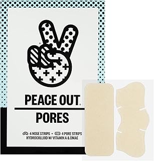 PEACE OUT Skincare Pores. Hydrocolloid Pore-Refining Nose and Face Strips with Vitamin A to Shrink Enlarged Pores and Remove Blackheads (4 pore and 4 nose strips)