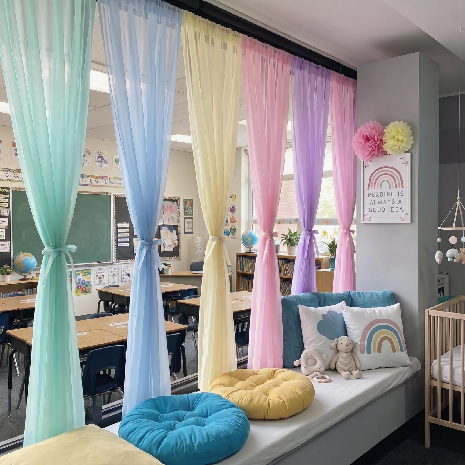 6 Panels,Pastel Rainbow Backdrop Curtains Sheer Curtain Panel,Bright Color — Amazon image 5