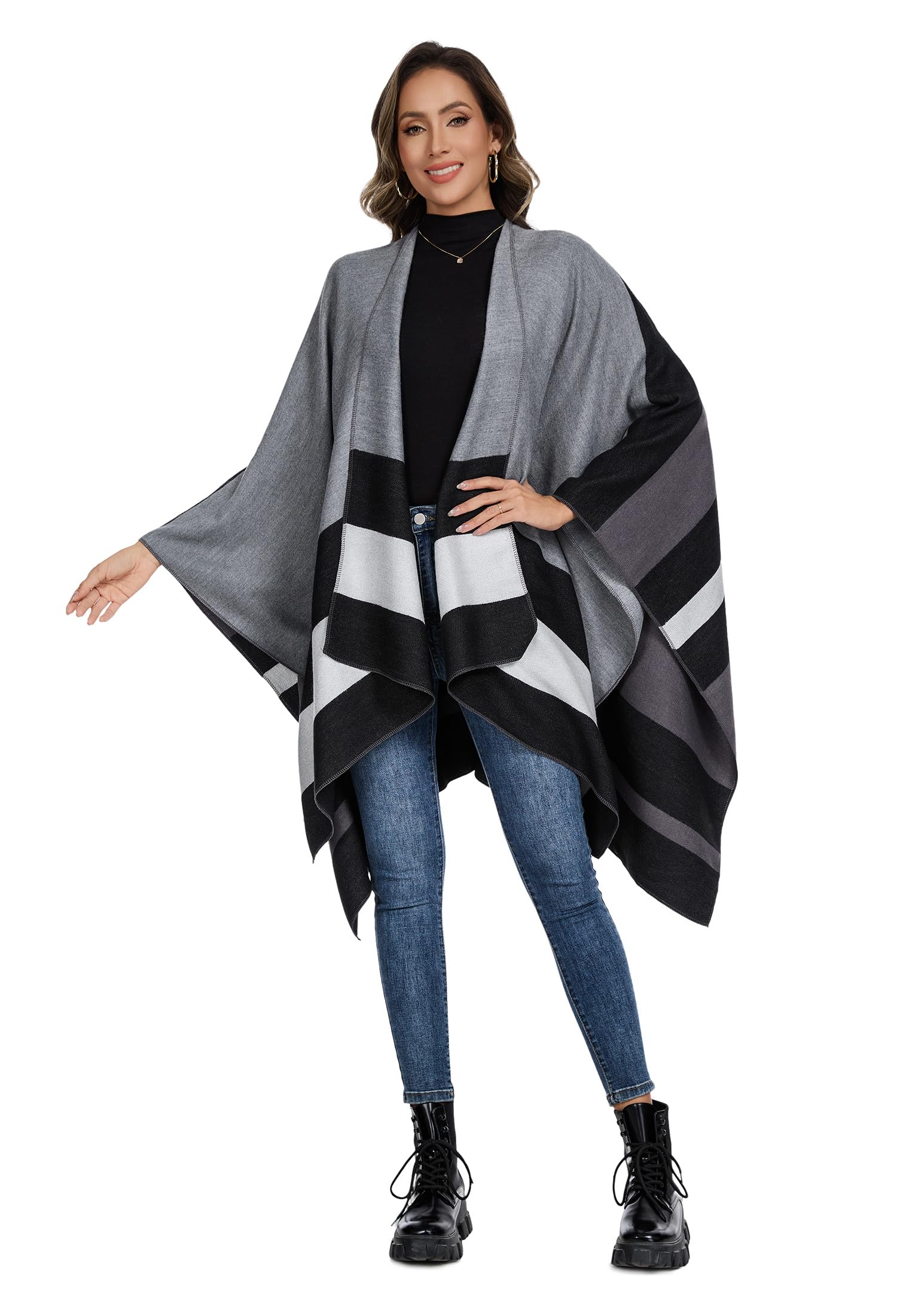 colornival Elegante Mantella da Donna con Fronte Aperto Poncho Morbido, Adatto per Primavera, Autunno e Inverno