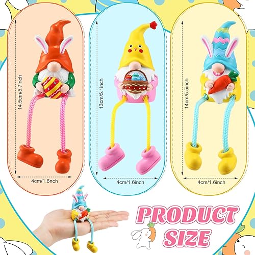 Miniatura 2 de Anglechic 3 figuras de duende de Pascua, decoraciones de mesa, gnomos de Pascua con patas colgantes, figuras de gnomos de resina de primavera para