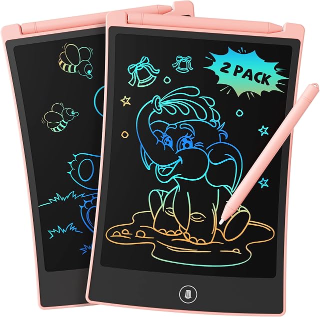 TEKFUN Toys for 3 4 5 6 7 Year Old Girls Boys, 2 Pack LCD Writing Tablet Kids 8.5inch Erasable Drawing Tablet Drawing Pad with 4 Stylus, Birthday for Girls Boys (2*Pink)