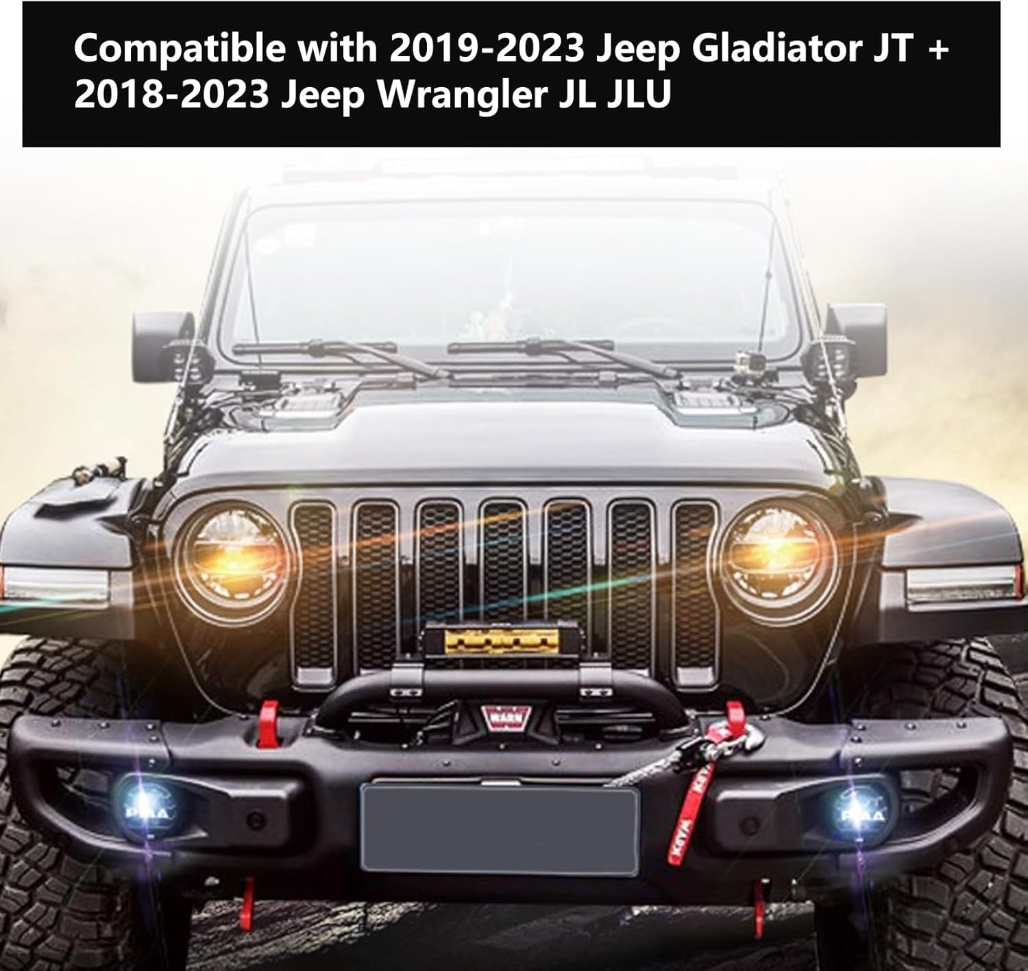 Front Steel Brush Guard Compatible with Jeep Gladiator JT 2019+, Jeep Wrangler JL JLU 2018+, Rubicon Bumper Steel Bar Grille Brush Guard Replace # 82215351