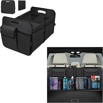 Car Trunk Organizer for SUV/Truck/MPV/Car, Collapsible Car Organizers and Storage, Car Accessories for Women and Men - Black