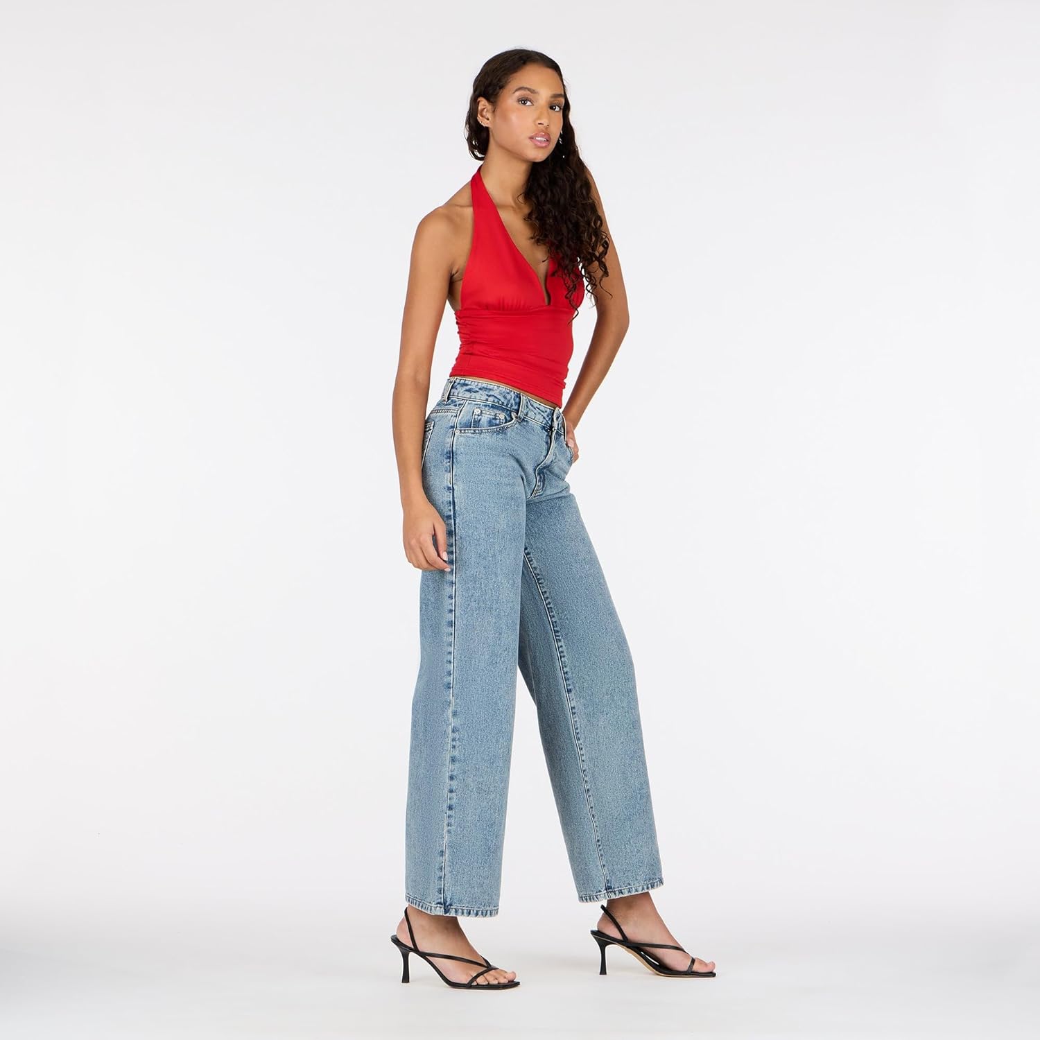 Forever 21 Women’s Rhinestone Heart Embellished Wide Leg Jeans - Image 3