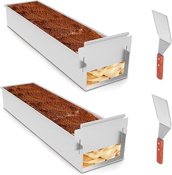 Muross 1/2Pcs Rectangle Cake Mold Non Stick Aluminum Alloy Pan Cake Baking Tray Heat Resistant Cheesecake Dessert Baking Mold for Dessert ToolSilver-2 Sets of Event Models
