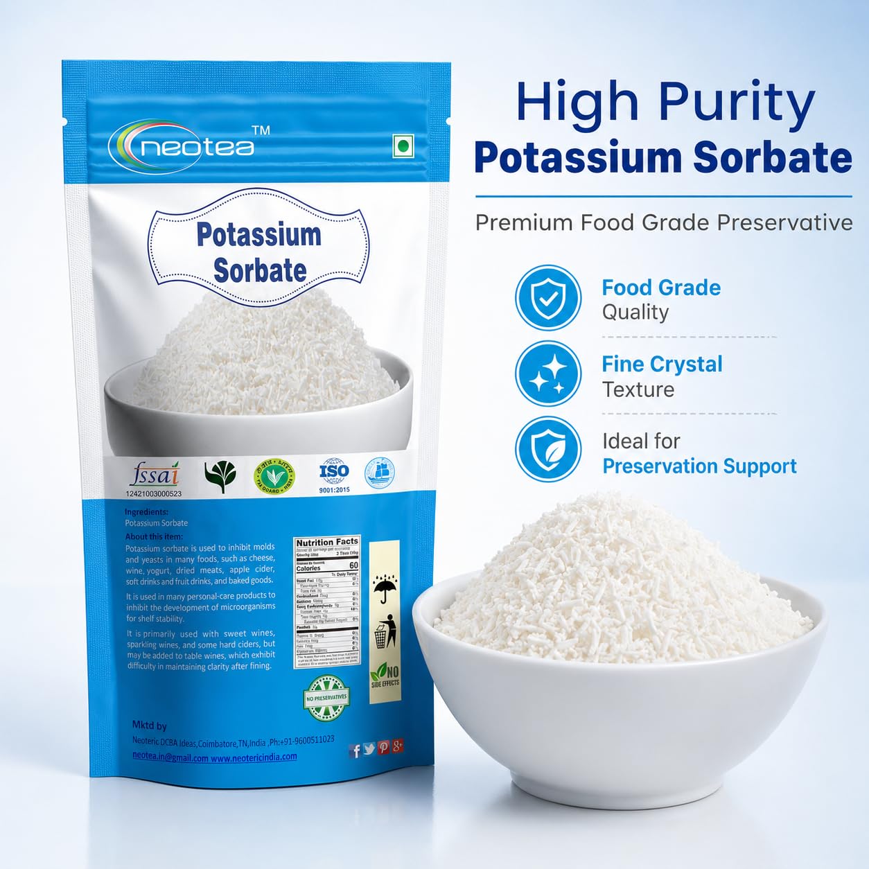 Neotea Potassium Sorbate Food Grade Preservative Powder | Helps Maintain Freshness in Food & Beverage Preparations | Multipurpose Ingredient for Baking, Beverages, Sauces & Homemade Recipes | 100% Pure | Resealable Pack 250 Gm — Amazon image 2