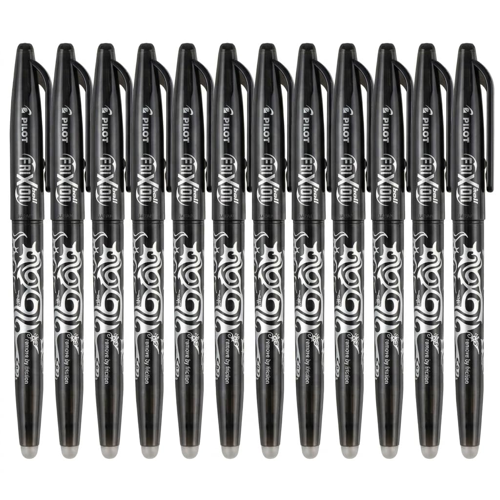 Pilot Frixion Erasable Rollerball Pen, 0.7 mm Tip - Black, Box of 12
