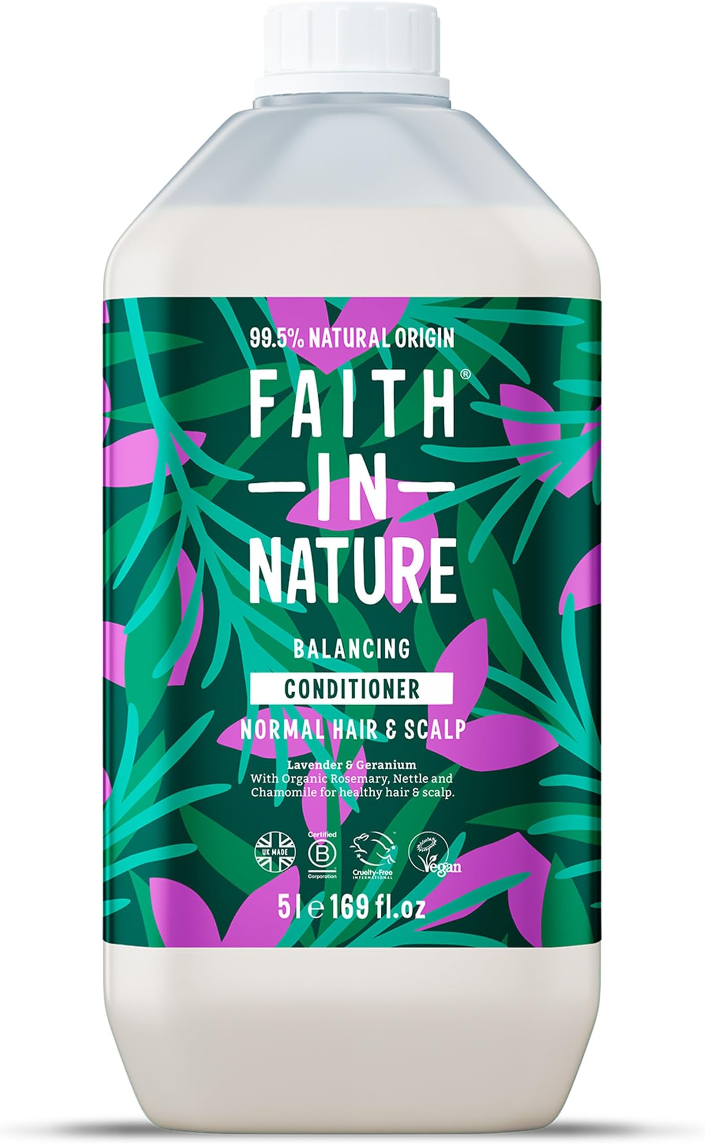 Faith In Nature Natural Lavender & Geranium Conditioner, Balancing for Normal Hair & Scalp, Vegan & Cruelty Free, No SLS, Silicones or Parabens, 5L Refill Pack