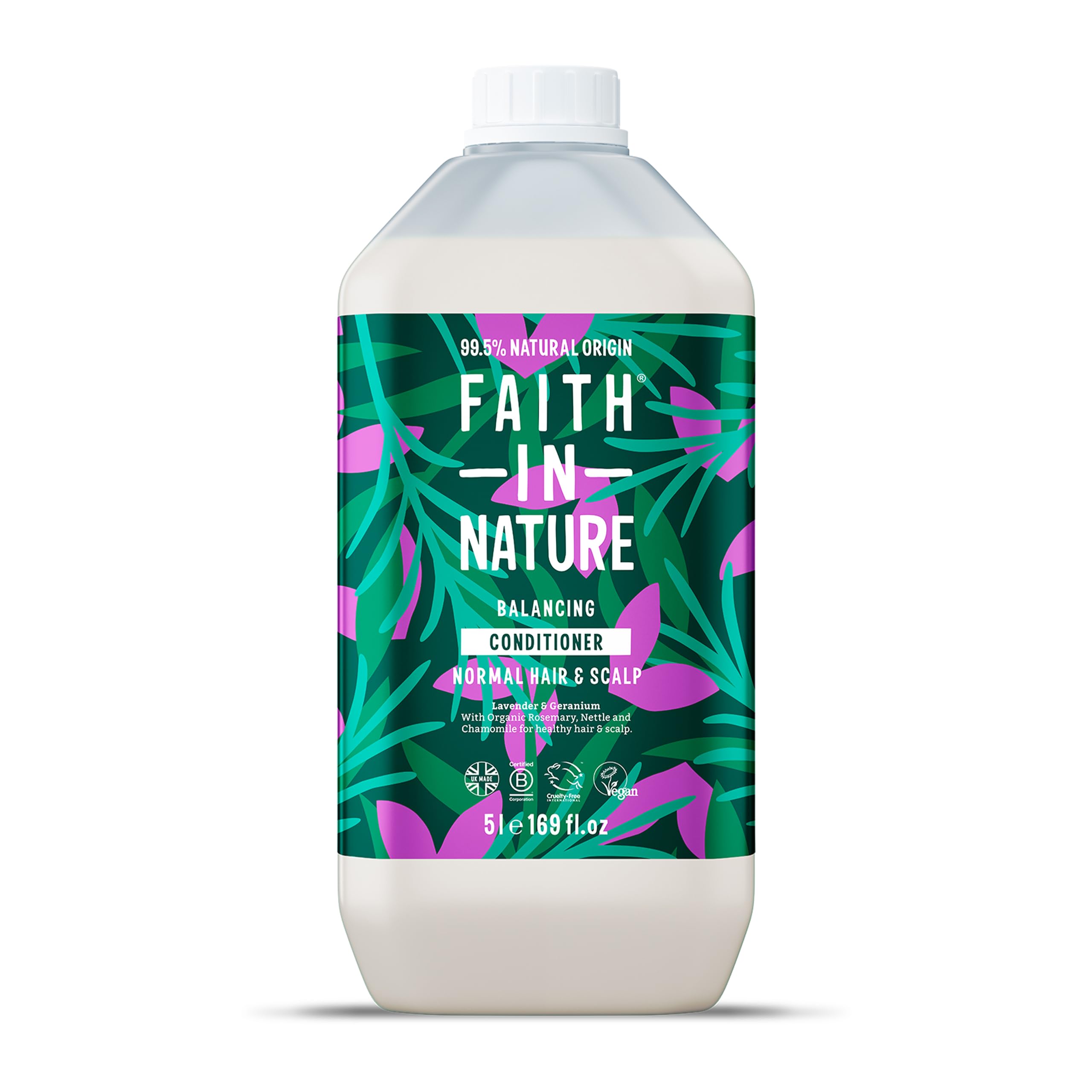FAITH IN NATURENatural Lavender & Geranium Conditioner, Balancing for Normal Hair & Scalp, Vegan & Cruelty Free, No SLS, Silicones or Parabens, 5L Refill Pack[Amazon-developed Certification] Compact by Design