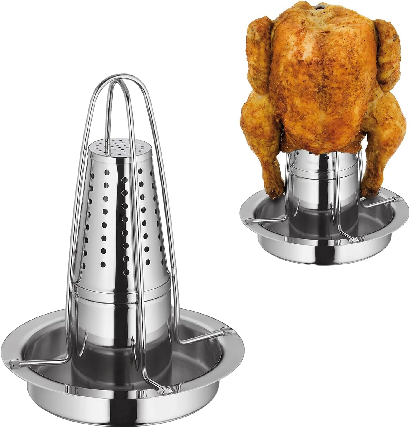 Supporto Pollo In Acciaio Inox 23x18cm - Griglia Verticale Con Contenitore Birra Per Barbecue