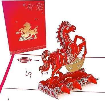 Chinese New Year Cards 2026 Horse Lunar New Year Pop Up Card 3D Chinese New Year Card Greeting Card with Red Envelopes Year of The Horse Decoration Lunar New Year Gifts Cards for Family