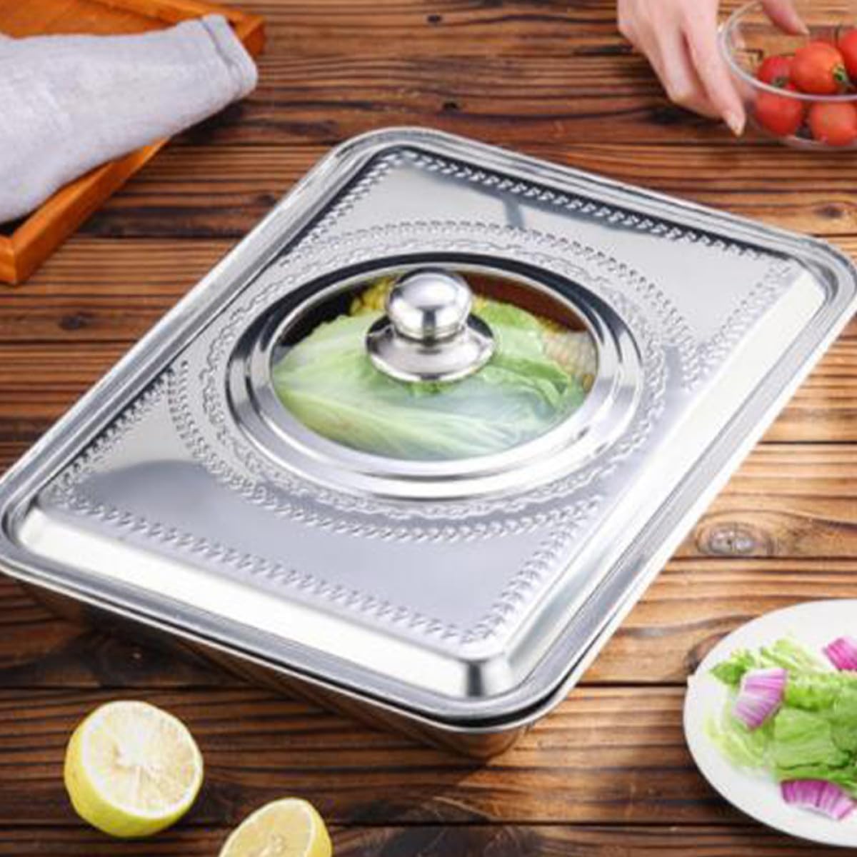 Hemobllo Coperchio Pentola 40X30 CM Acciaio Inox Copertura Anti-Schizzi d'Olio, Accessorio per Cottura di Pesce Grigliato in Cucina Domestica e Professionale