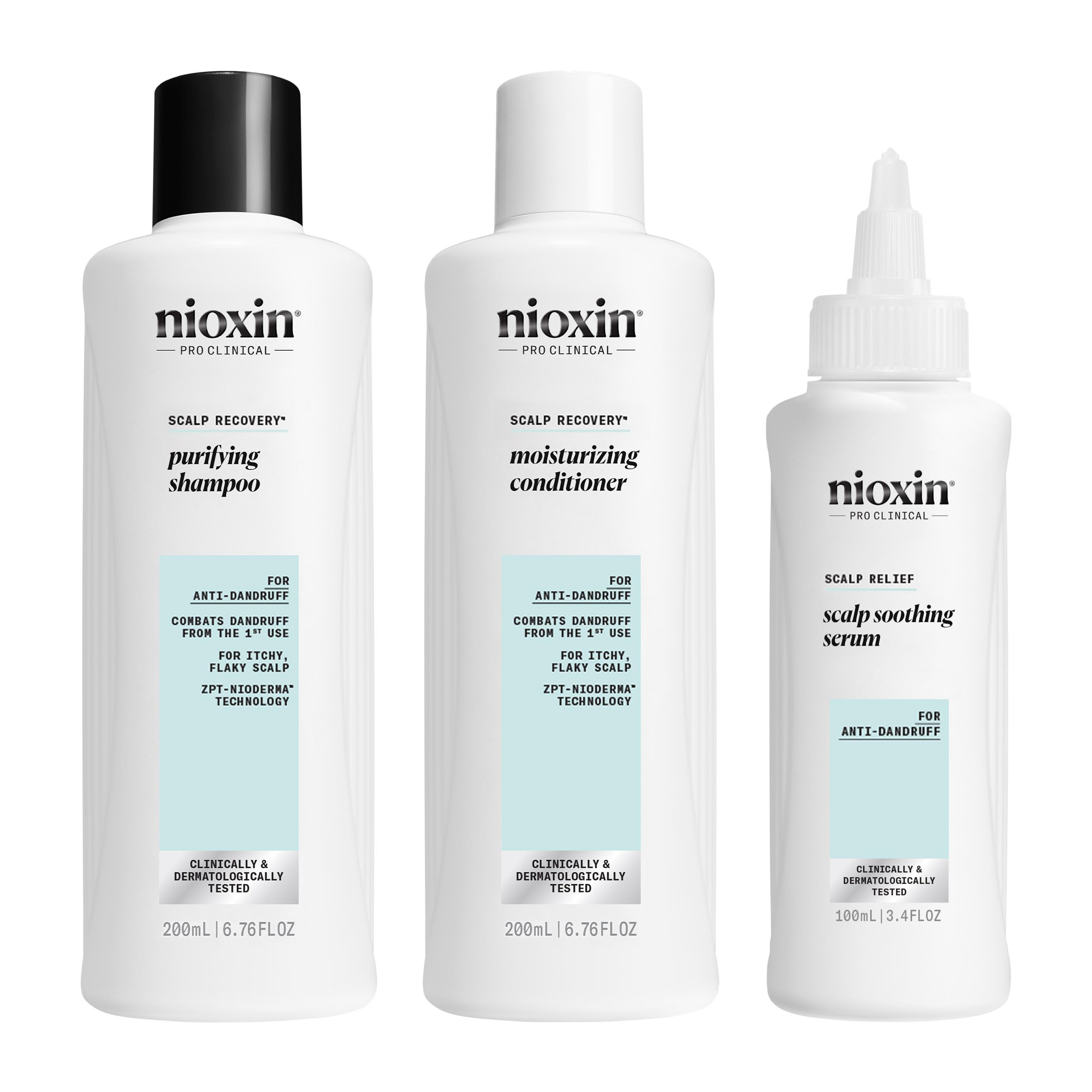 Nioxin Scalp Recovery System - przeciwłupieżowy szampon do podrażnionej skóry głowy, odżywki i serum do włosów (200 + 200 + 100 ml)