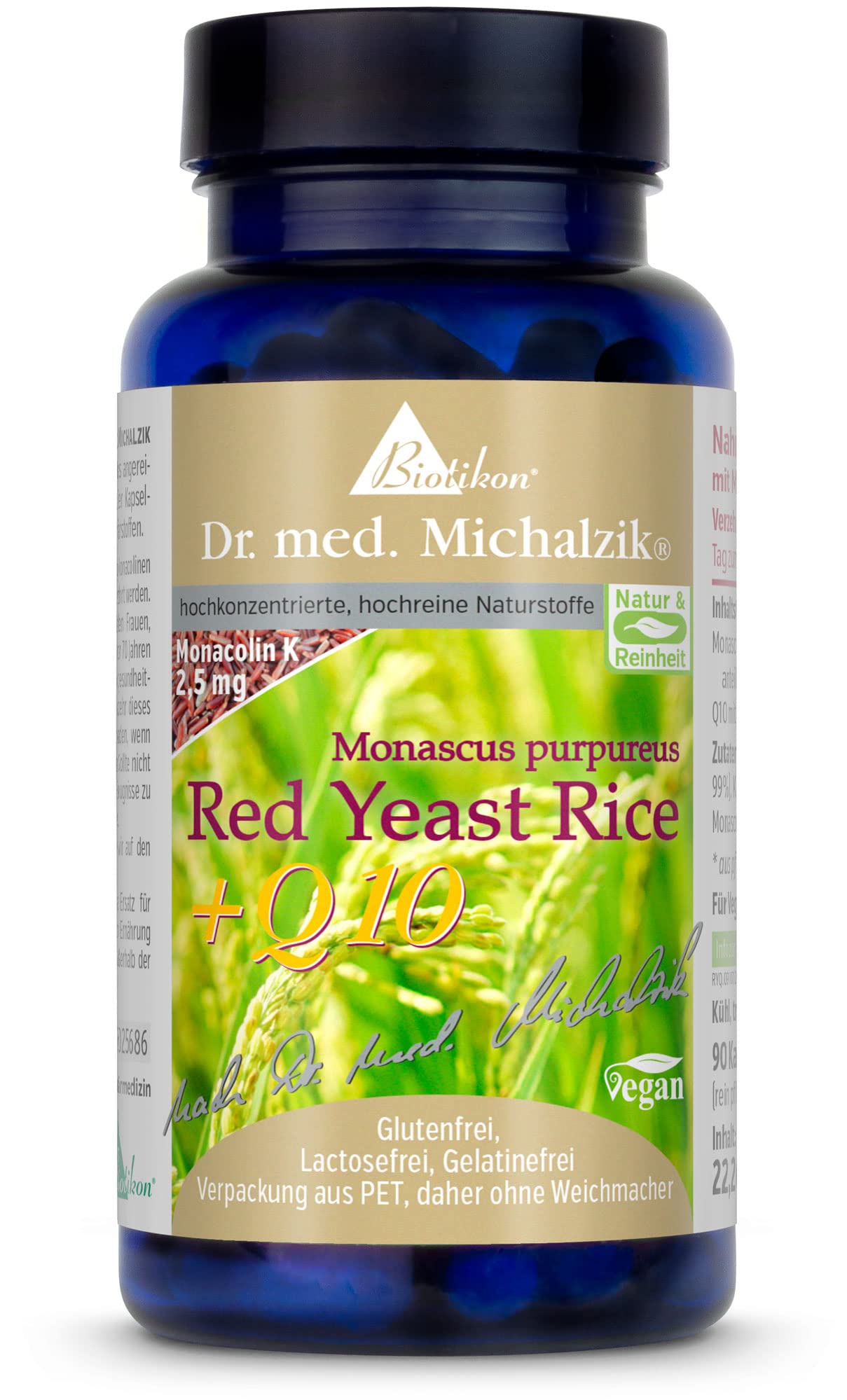 Roter Reis + Q10 Dr. med. Michalzik - Fermentierter roter Reis mit Q10 - Monascus purpueus Extrakt [67,39 mg] | Coenzym Q10 [100 mg] - ohne Zusatzstoffe - von Biotikon®