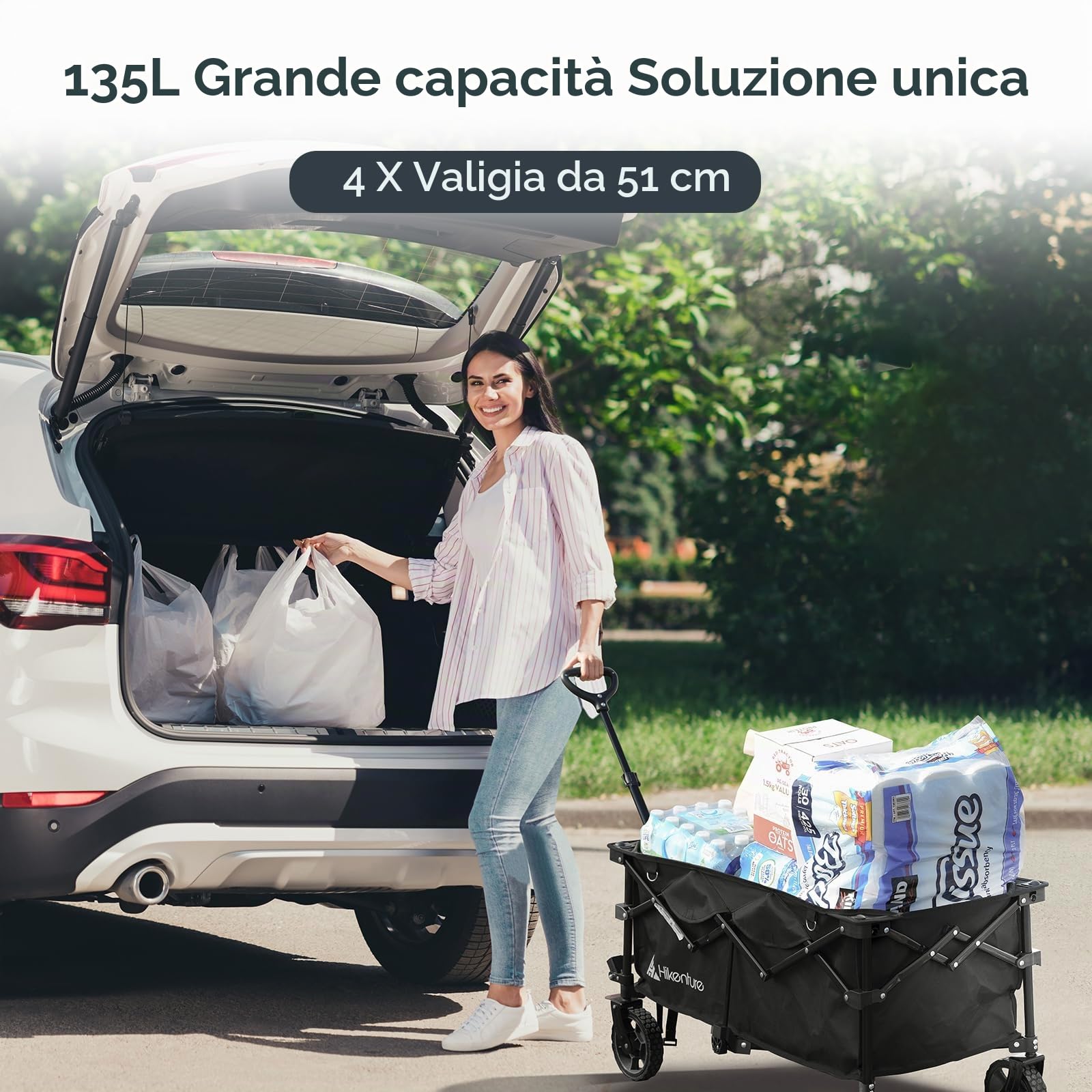 HIKENTURE - Carrellino pieghevole da 135 l, carrello pieghevole per spiaggia, campeggio, shopping, trasportabile a mano, portata 150 kg