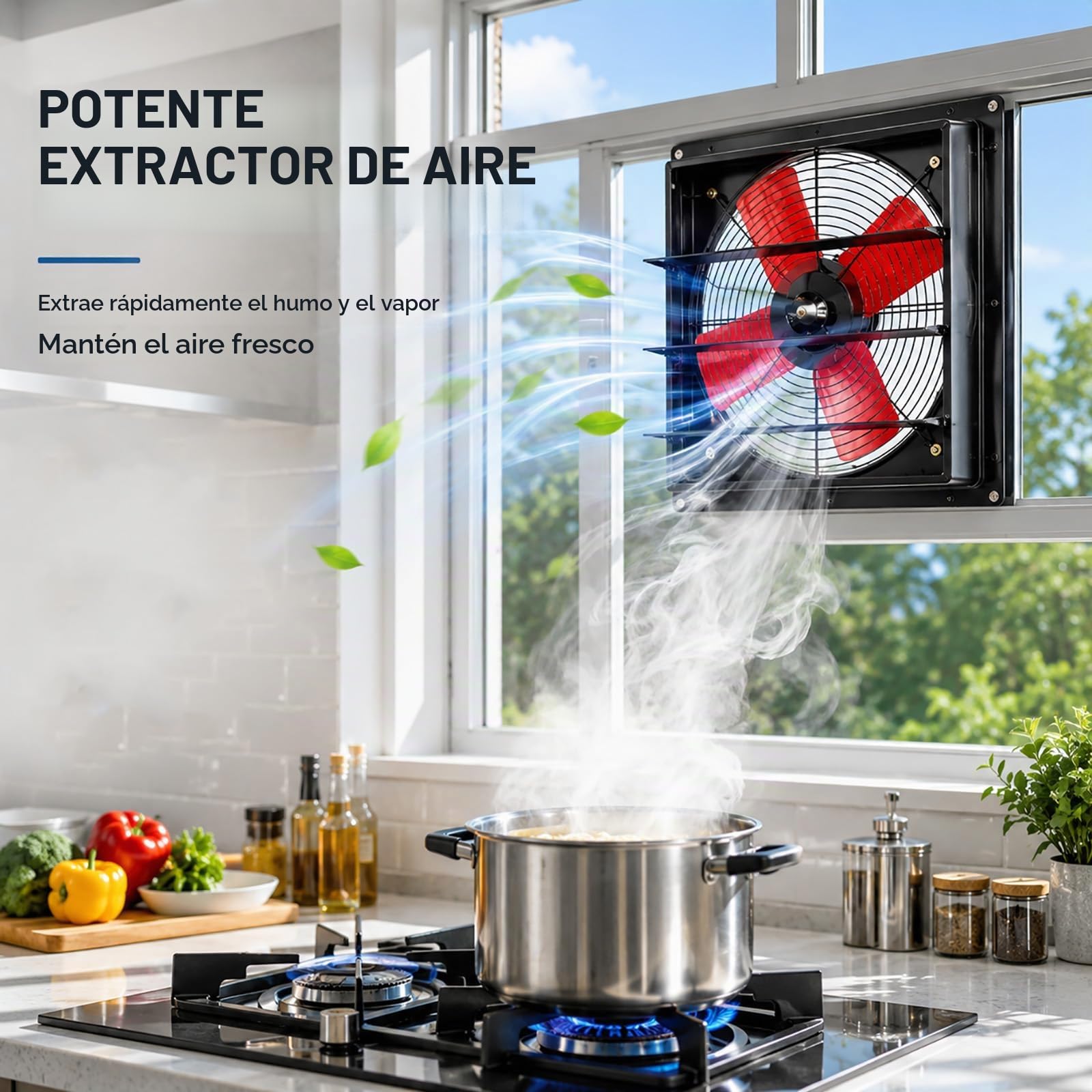 Extractor de Aire Industrial 220V 1400 RPM, Ventilador Axial de Pared de Alta Potencia para Garaje, Taller, Restaurante, Cocina y Baño 41cm/16.1in