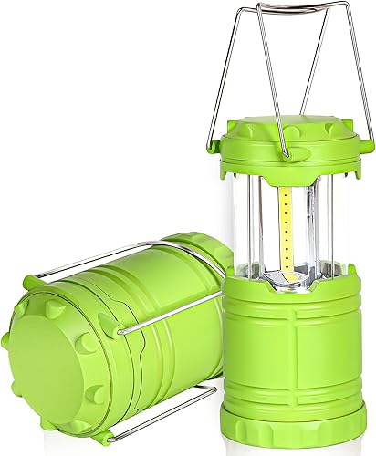 Paquete de 2 linternas LED verdes para campamento, luces portátiles para acampar, lámparas con mango al aire libre, luces de emergencia esenciales