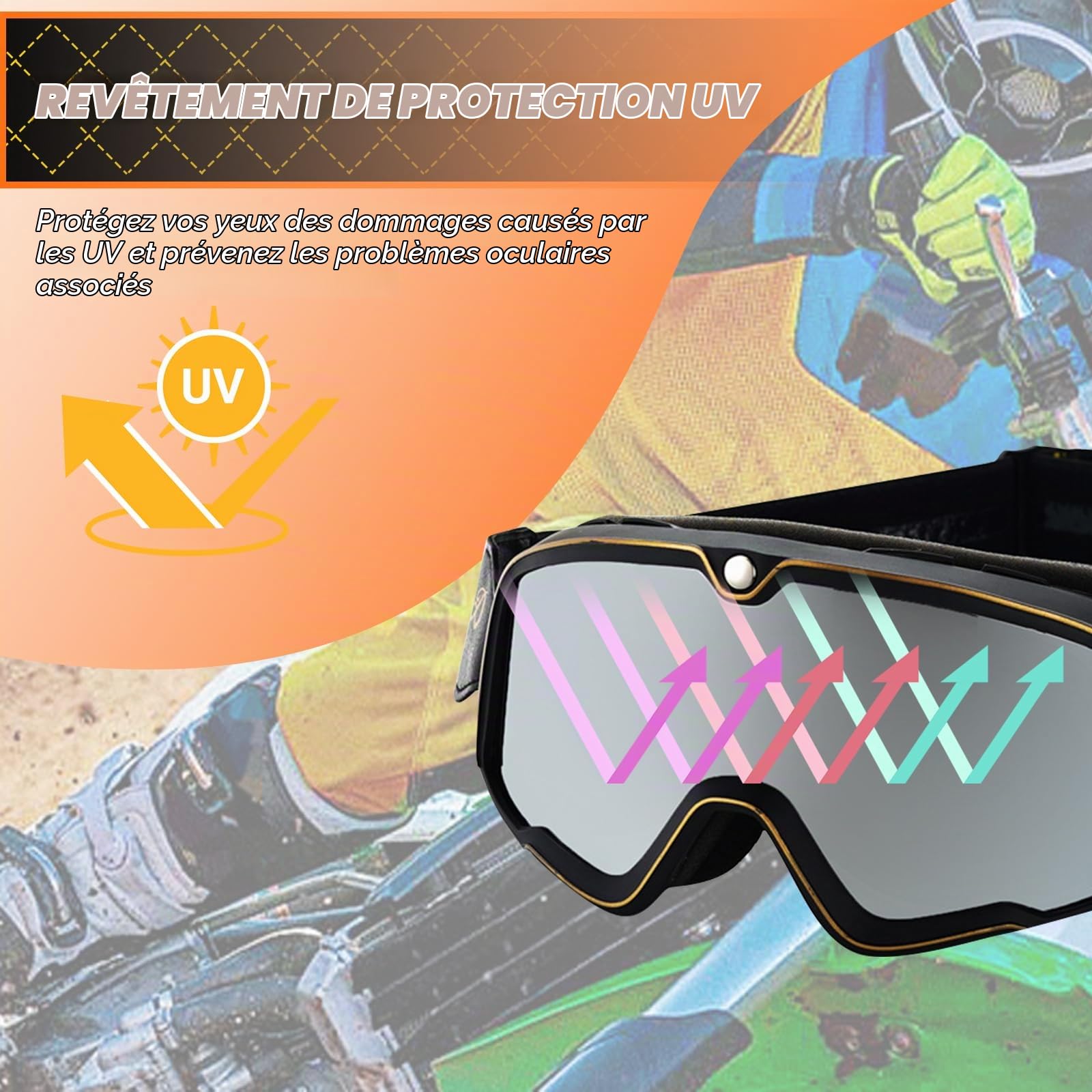 Lunette Moto Cross,Lunettes Moto Anti-UV,Coupe-Vent,Anti-Poussière,Anti-Buée,Masque Moto pour Moto,Course,Tout-Terrain,ATV,UTV,BMX