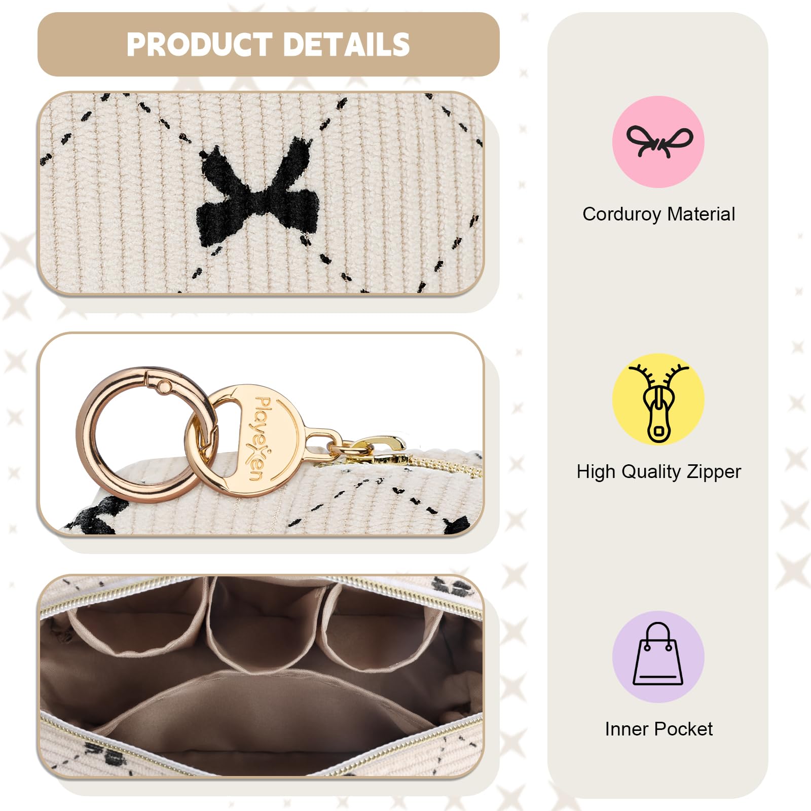 16*5*11cm Grande Pochette Donna Trucchi Piccolo Beauty Case da Viaggio per Cosmetici Organizer Trousse da Borsetta Ragazza in Velluto a Coste per Truccho Accessori Amica Compleanno(Beige-farfalla)