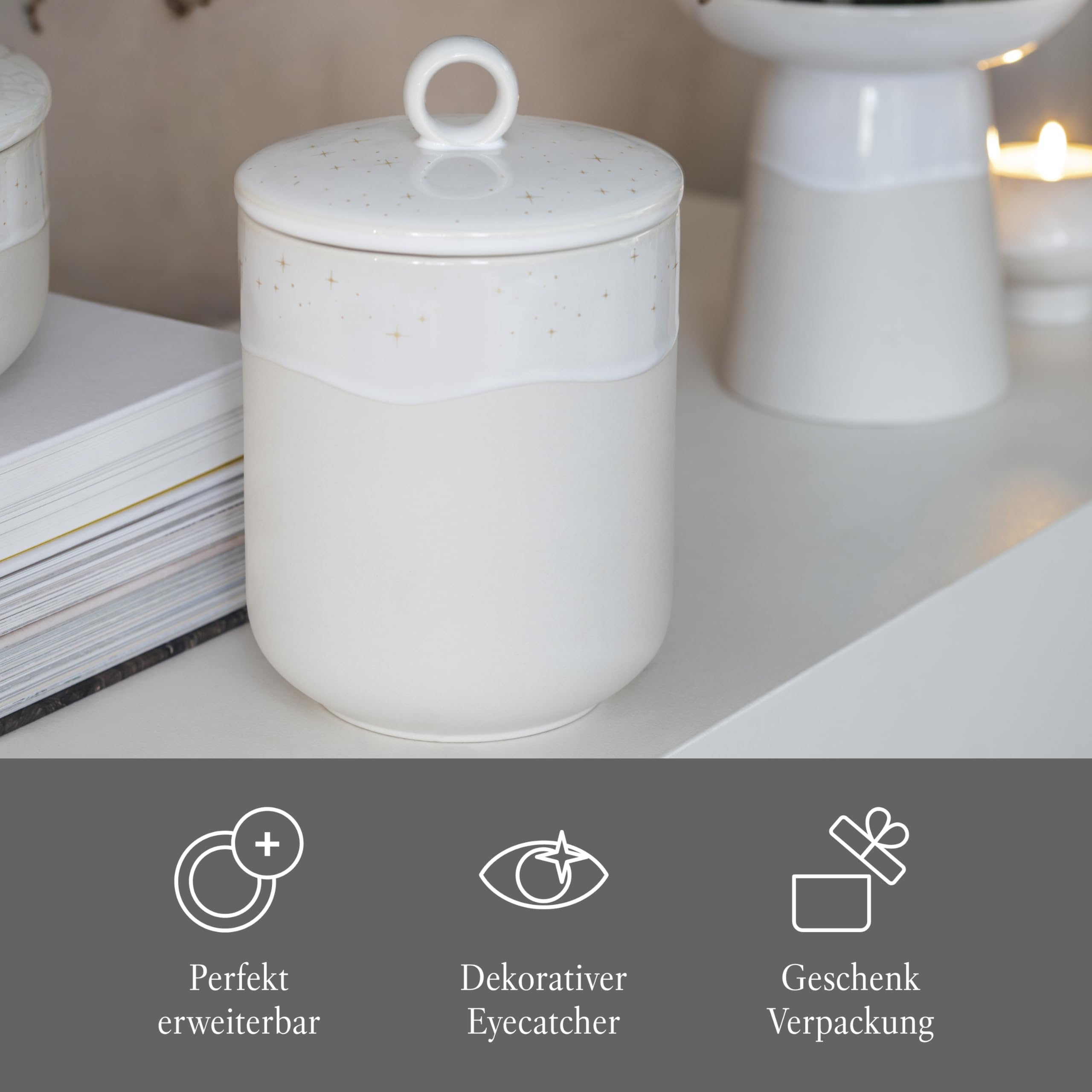 like. by Villeroy & Boch – Winter Glow Längliche Dose Rund Beige, Mikrowellensicher, Winterliche Gebäckdose, Vorratsdose Weihnachten, Süßigkeiten Aufbewahrung, Plätzchendose, Premium Porzellan